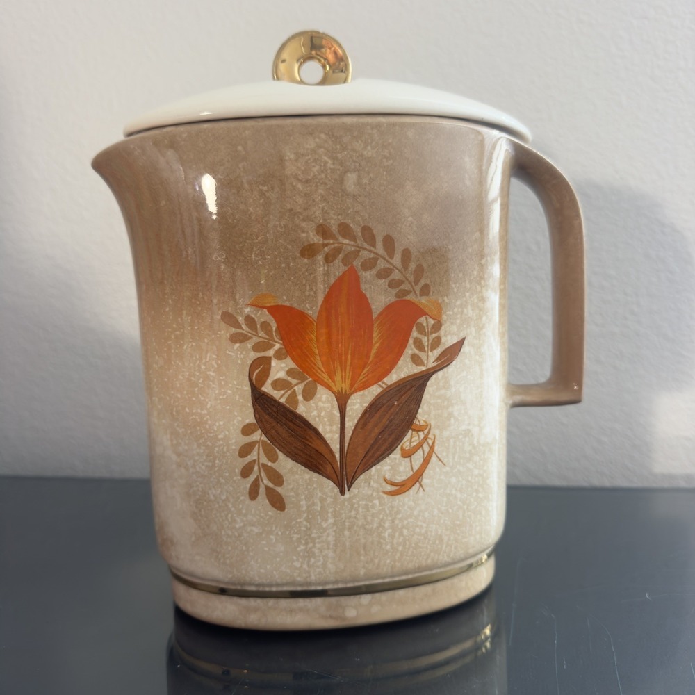 Antique 7.5"  Harker Bakerite Gilded Tulip‎ Pitcher 22 kt gold trim Made in USA